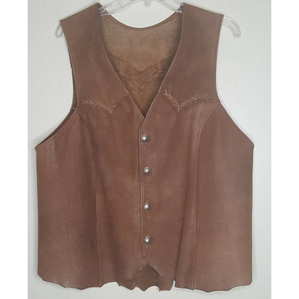 Brown Suede Vest Buffalo Nickle Button Size Med Appx 44" Armpit to Armpit No Tag